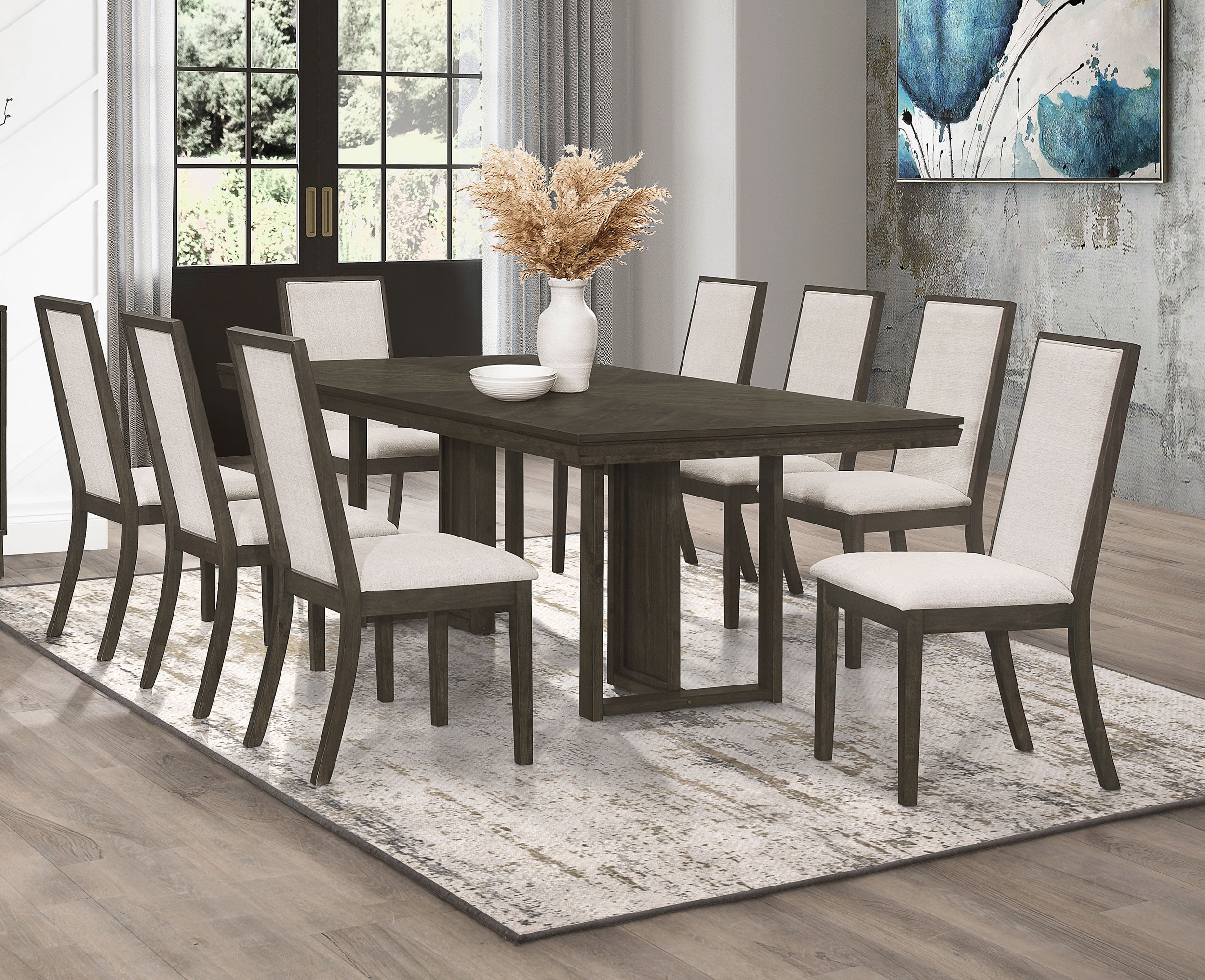 Kelly 9 piece Rectangular Dining Table Set Dark Grey Home Furniture TN