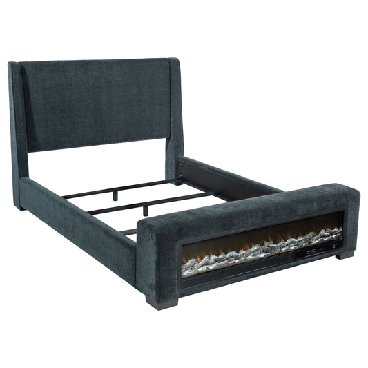 Preston Upholstered Eastern King Audio Flame Visualizer Bed Dark Blue