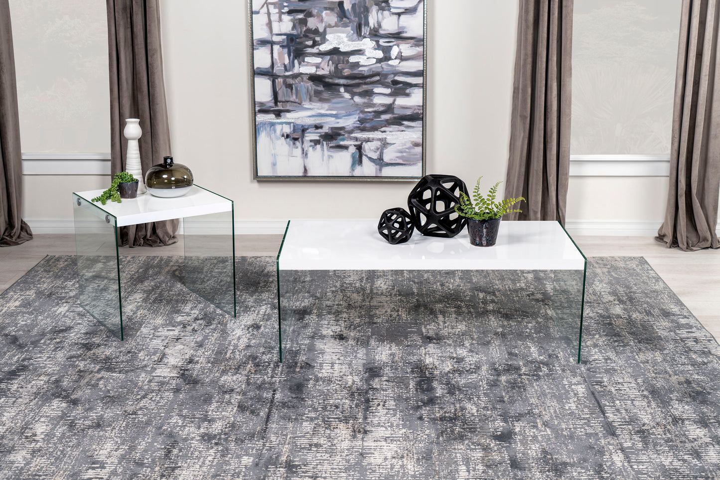 Opal 2-piece Coffee and End Table Set White High Gloss
