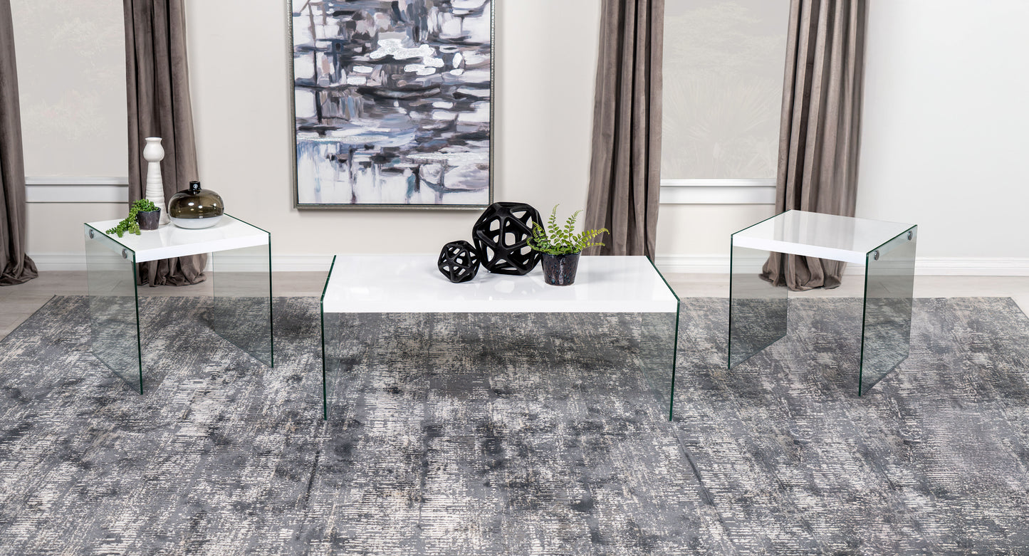Opal 3-piece Coffee and End Table Set White High Gloss