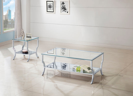 Saide 2-piece Glass Top Coffee and End Table Set Chrome