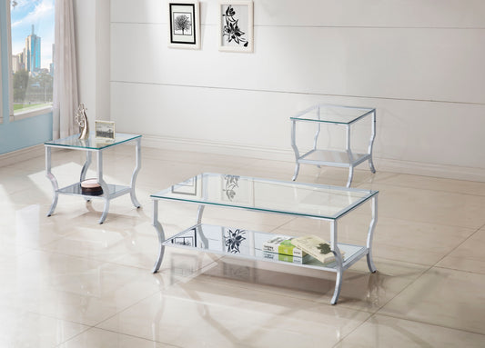 Saide 3-piece Glass Top Coffee and End Table Set Chrome