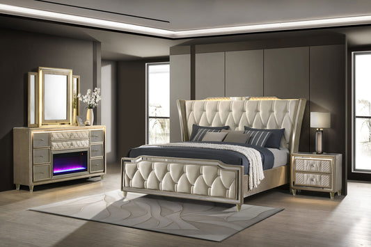 Lorient 4-piece Queen Bedroom Set Ivory and Camel