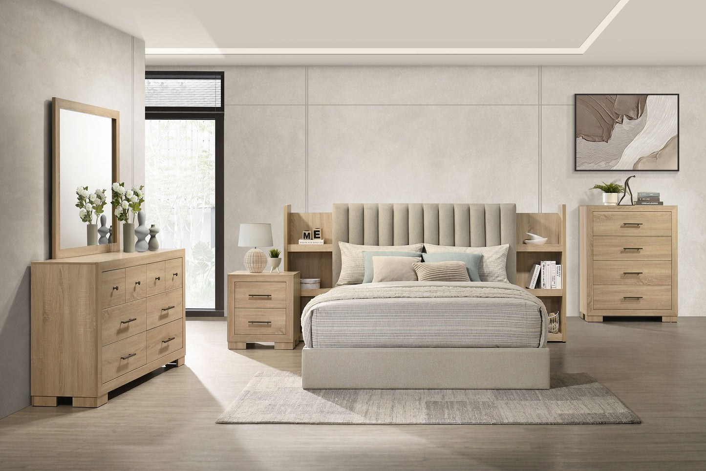 Arielle 2-drawer Bedroom Nightstand with Casters Light Oak