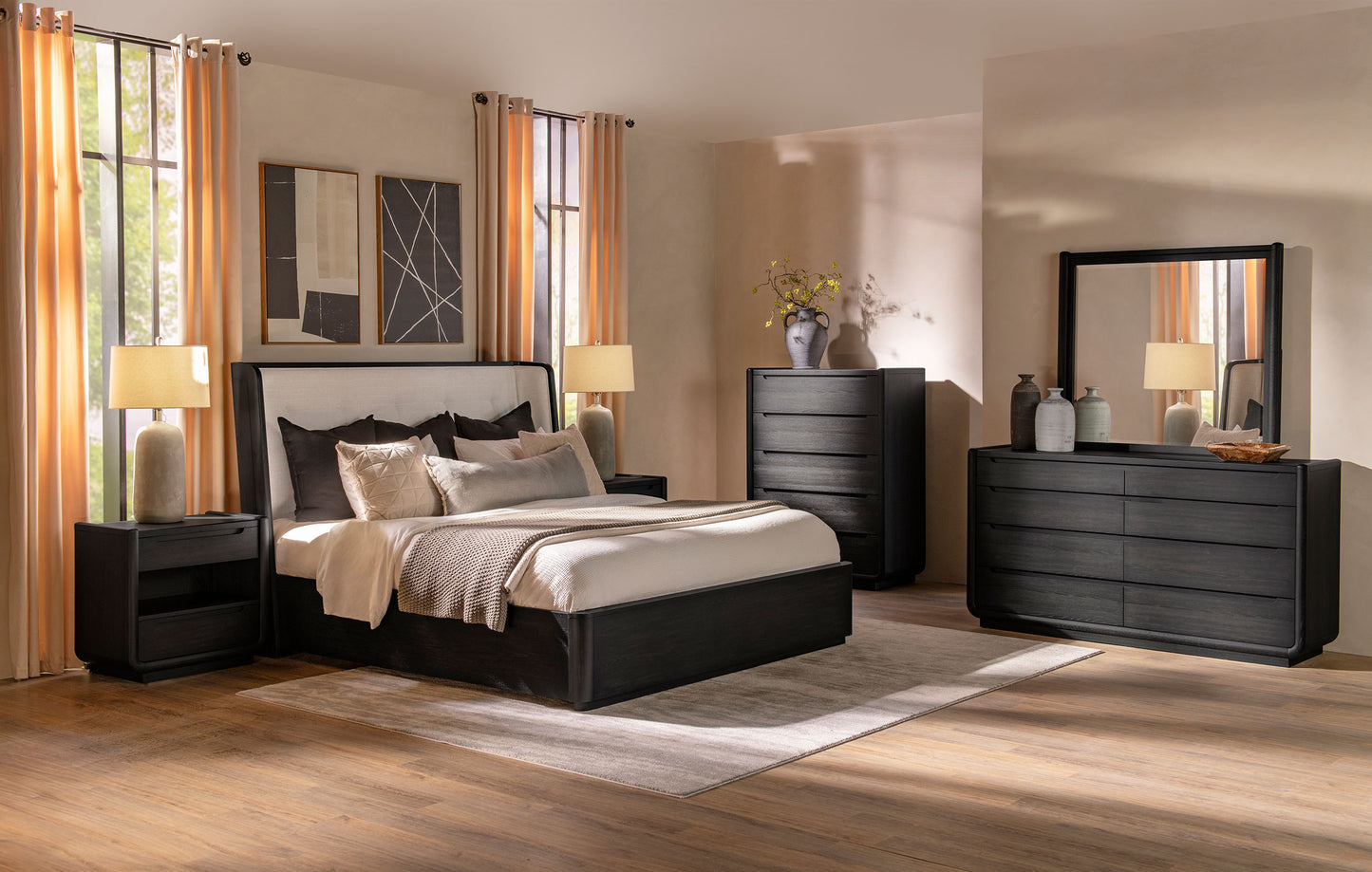 Leandro 55-inch Eastern King Wingback Bed Burnished Black