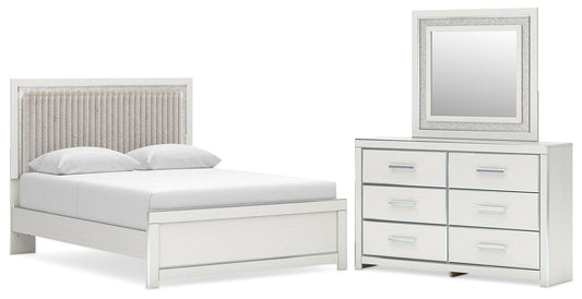 Birmonton Queen Upholstered Panel Platform Bed, Dresser and Mirror