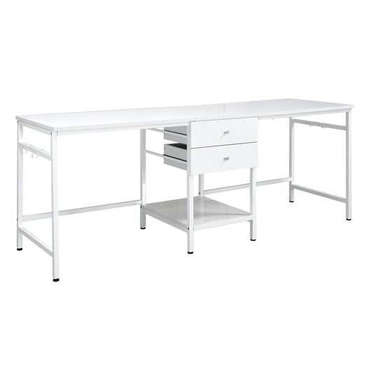 Bowers 2-Drawer Writing Desk with Shelf and Hooks White High Gloss