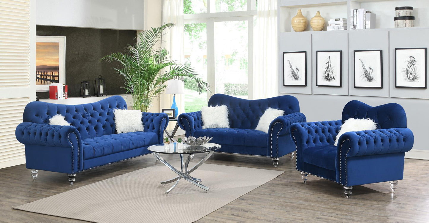 Velvet black sofa and loveseat crystal legs with white fur pillow