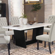Load image into Gallery viewer, Sherry Trestle Base Marble Top Dining Table Espresso and White

