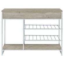 Load image into Gallery viewer, Melrose 2-shelf Wine Cabinet with 2 Drawers Gray Washed Oak and Chrome
