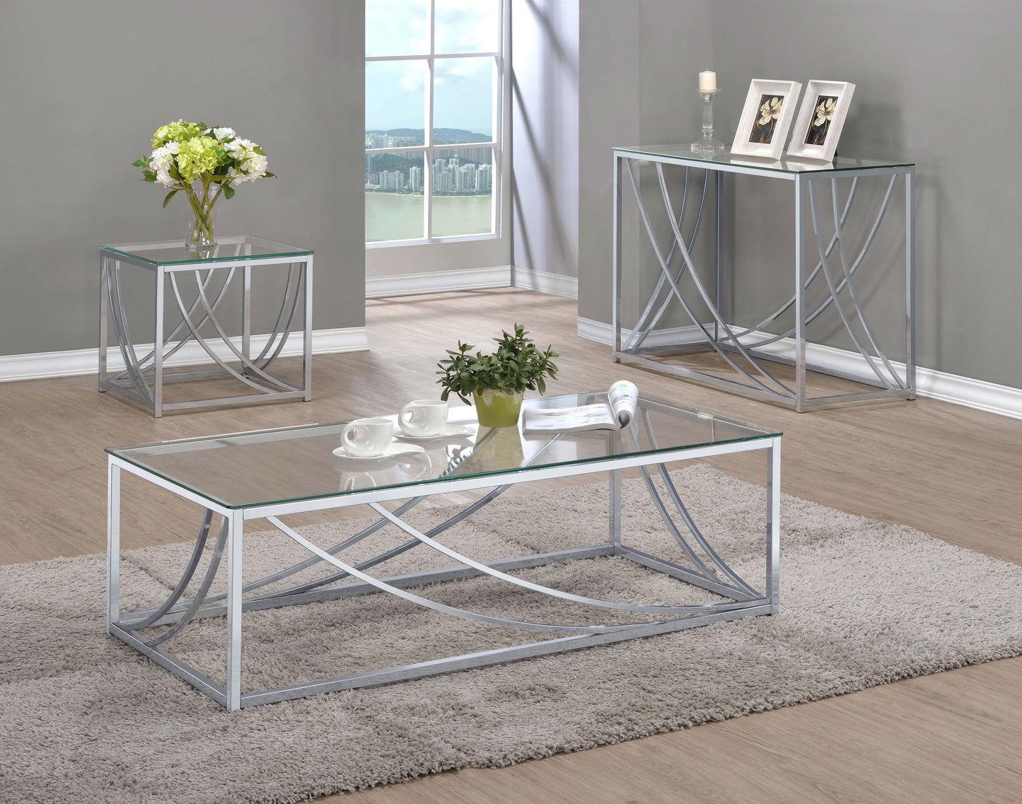 Lille Glass Top Entryway Console Table Accents Chrome