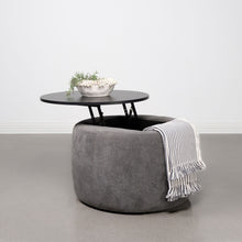 Load image into Gallery viewer, Tesoro Upholstered Round Lift Top Storage Ottoman Grey and Black
