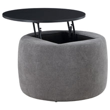 Load image into Gallery viewer, Tesoro Upholstered Round Lift Top Storage Ottoman Grey and Black
