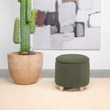 Load image into Gallery viewer, Valia Faux Sheepskin Upholstered Round Storage Ottoman Green

