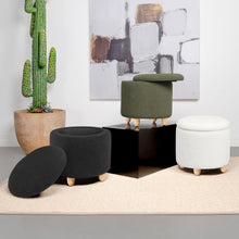 Load image into Gallery viewer, Valia Faux Sheepskin Upholstered Round Storage Ottoman Green
