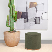 Load image into Gallery viewer, Zena Faux Sheepskin Upholstered Round Ottoman Green
