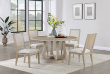 Load image into Gallery viewer, Trofello Round Dining Table with Curved Pedestal Base White Washed
