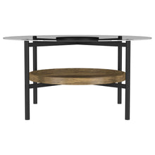 Load image into Gallery viewer, Delfin Round Glass Top Coffee Table with Shelf Black and Brown
