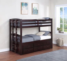 Load image into Gallery viewer, Kensington Twin Over Twin Bunk Bed with Trundle Cappuccino
