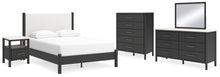 Load image into Gallery viewer, Cadmori Queen Upholstered Panel Bed with Mirrored Dresser, Chest and Nightstand
