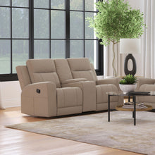 Load image into Gallery viewer, Brentwood Upholstered Motion Reclining Loveseat with Console Taupe
