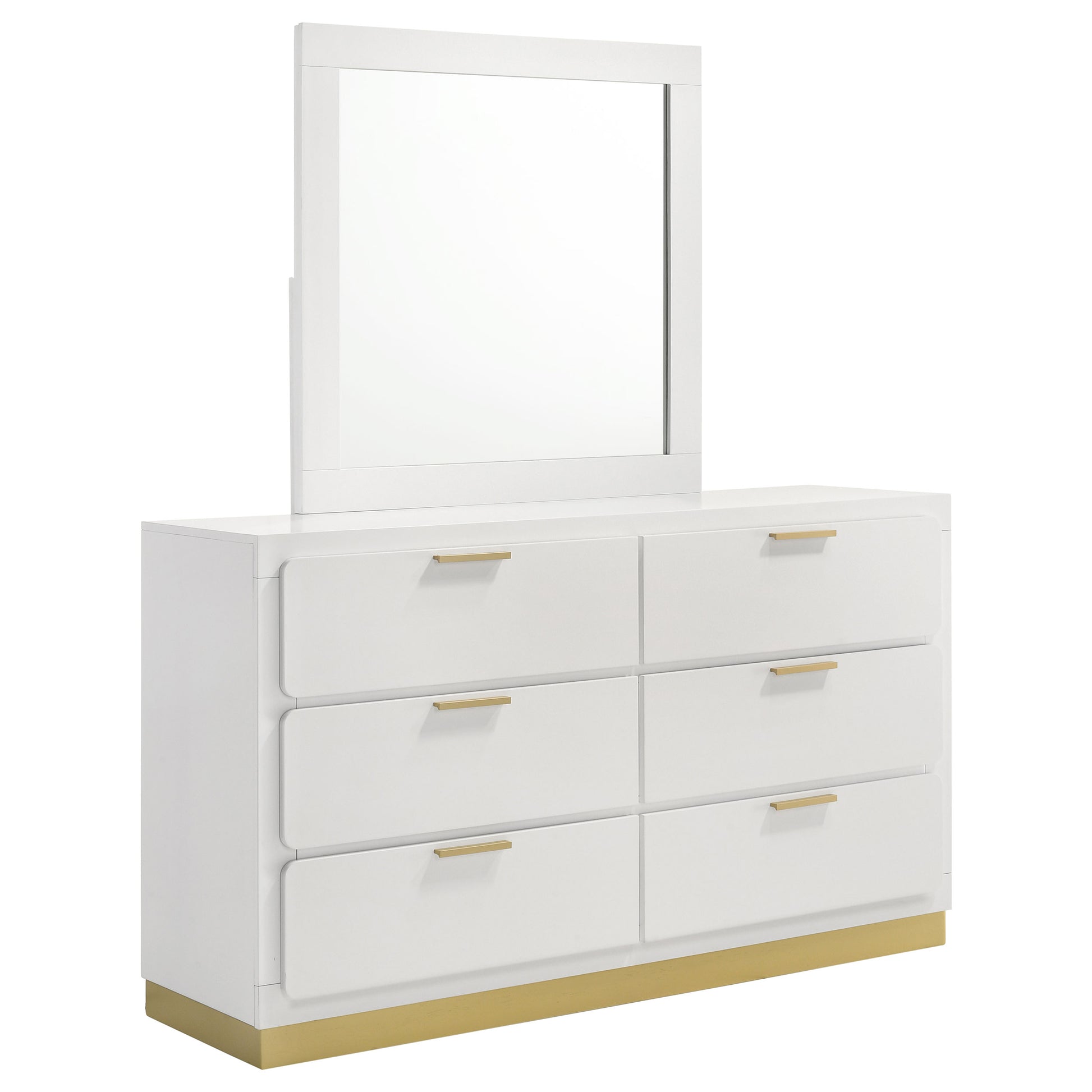 white mirrored dresser 1616W-15* (3) Vanity with Mirror Offering 6 drawers Caraway 6-Drawer Dresser With Mirror