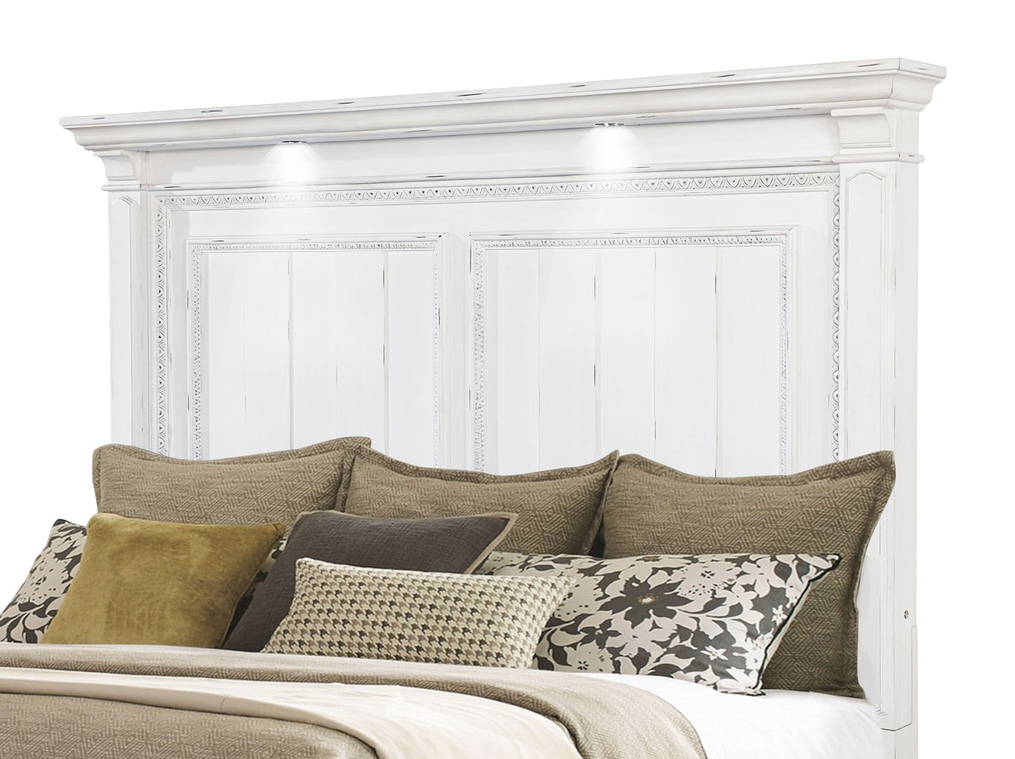 McKinney Queen LED Light Panel Bed Vintage White