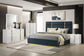 Ines 52-inch Fabric Upholstered Eastern King Panel Bed Navy