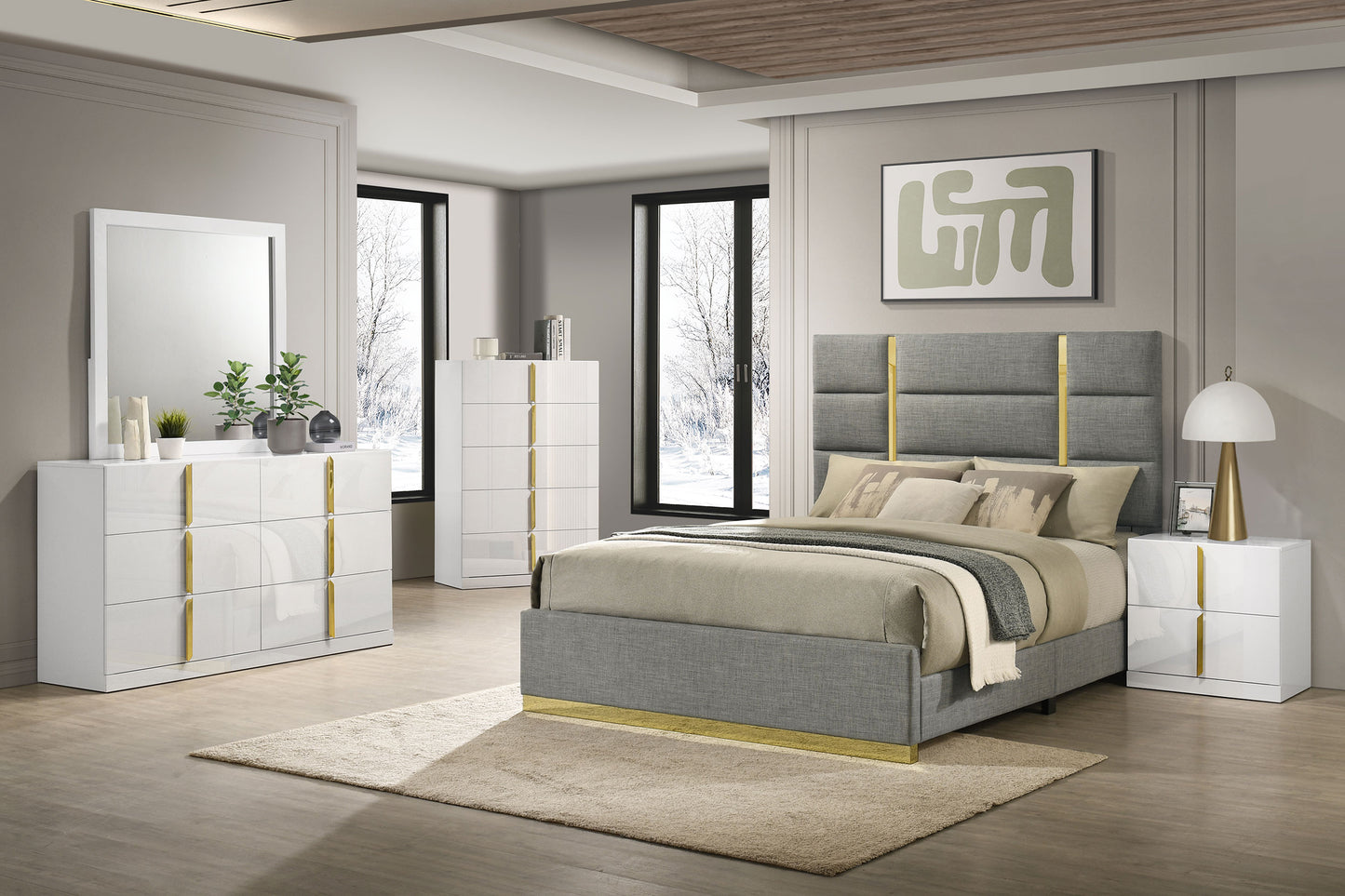 Ines 5-drawer Bedroom Chest of Drawers White High Gloss