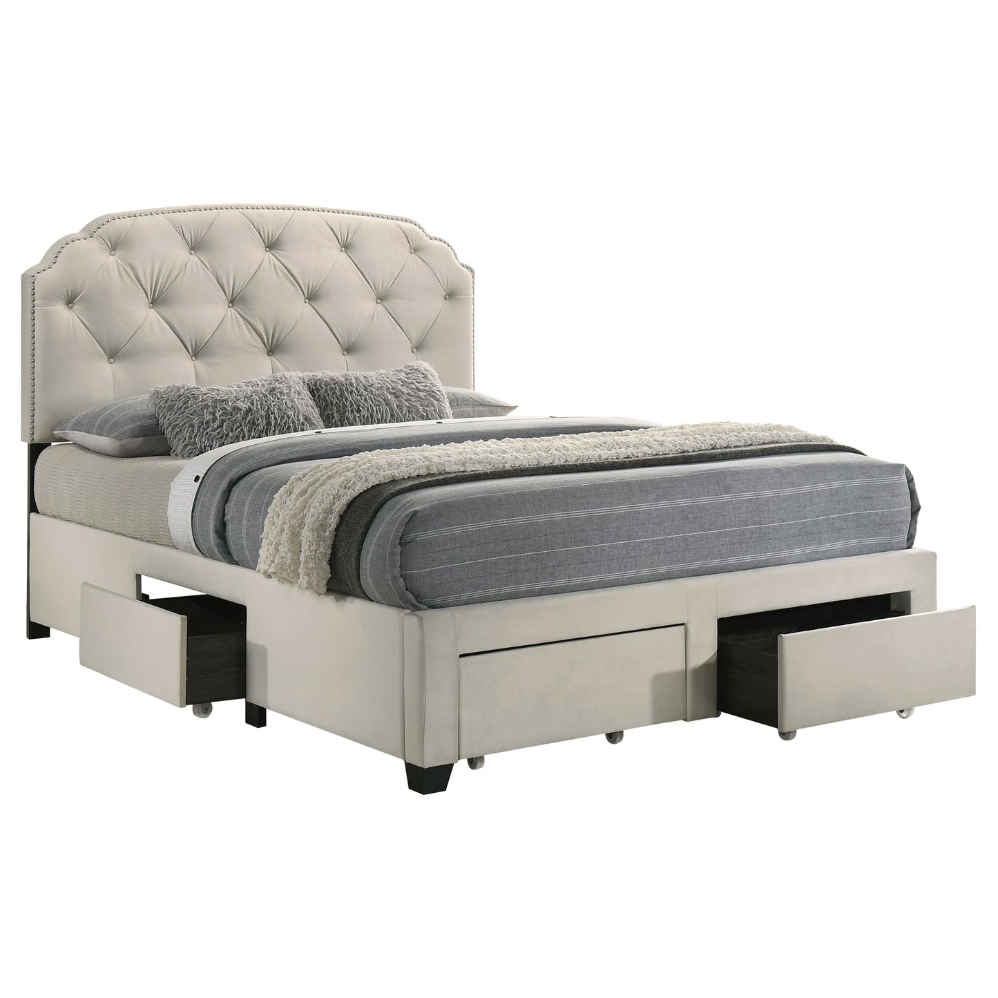 Marianna 4-drawer Upholstered Full Storage Bed Cream