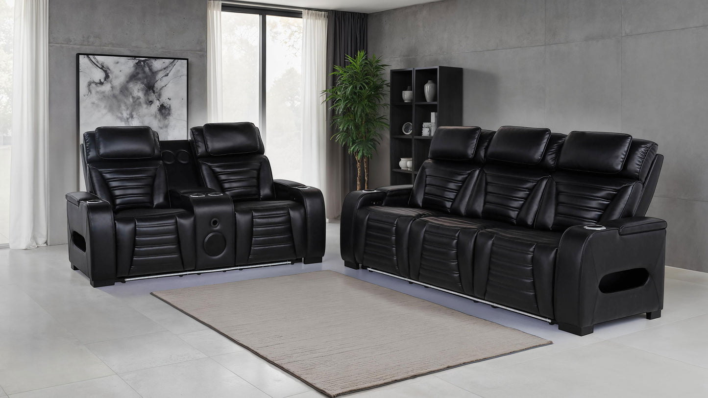 Zuma 2-piece Faux Leather Dual Power LED Sofa Set Black