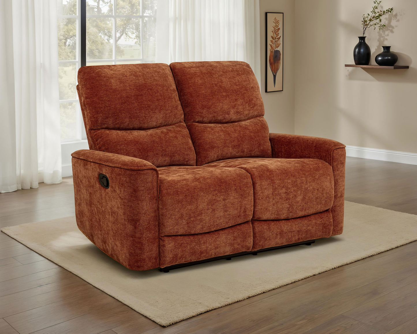 Navarro Chenille Upholstered Reclining Loveseat Burnt Orange