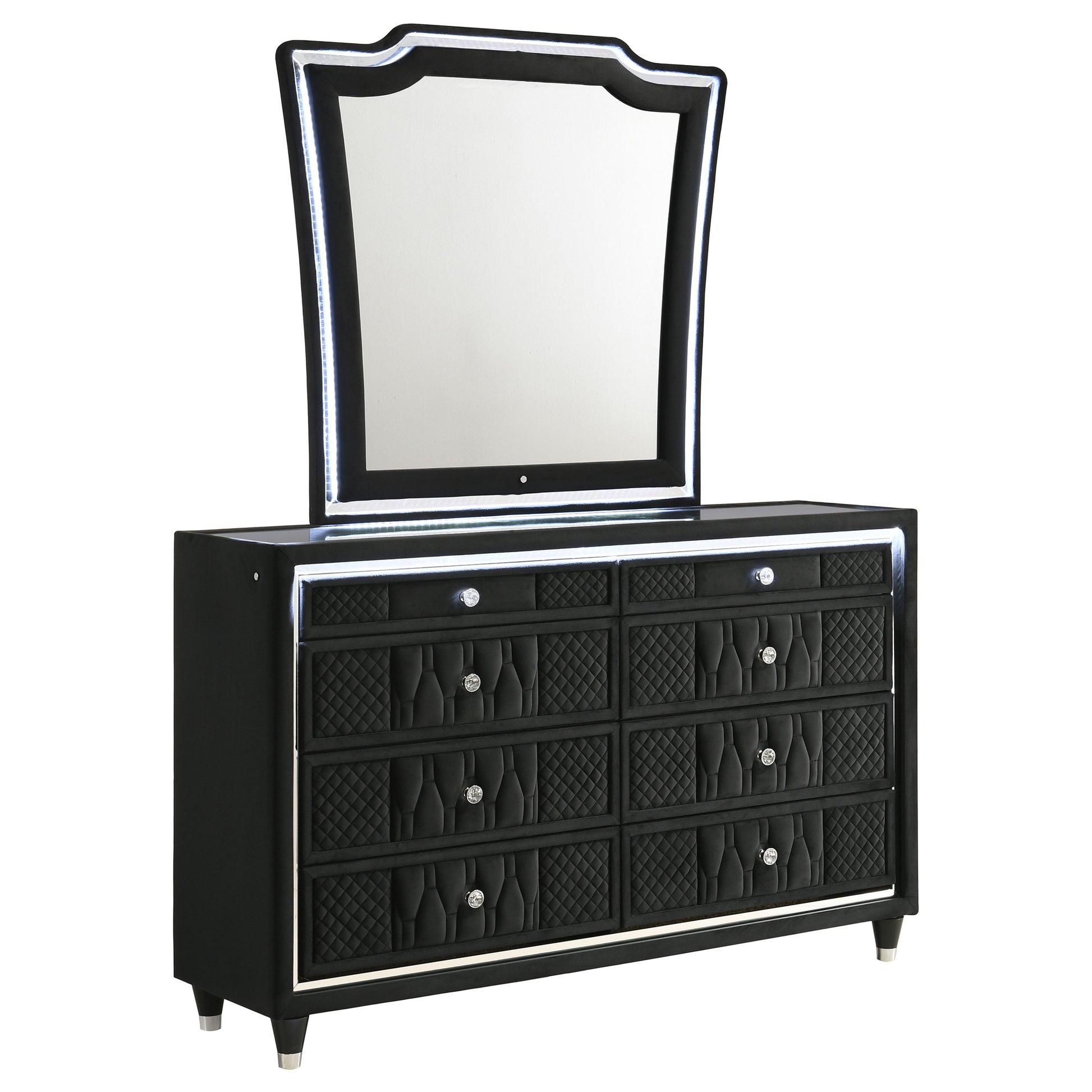 black led dresser FUFU&GAGA Black 8-Drawer 63 in. W Wood Double Dresser Chest of Drawers Bedroom Storage Organizer in With High Gloss and LED Lights