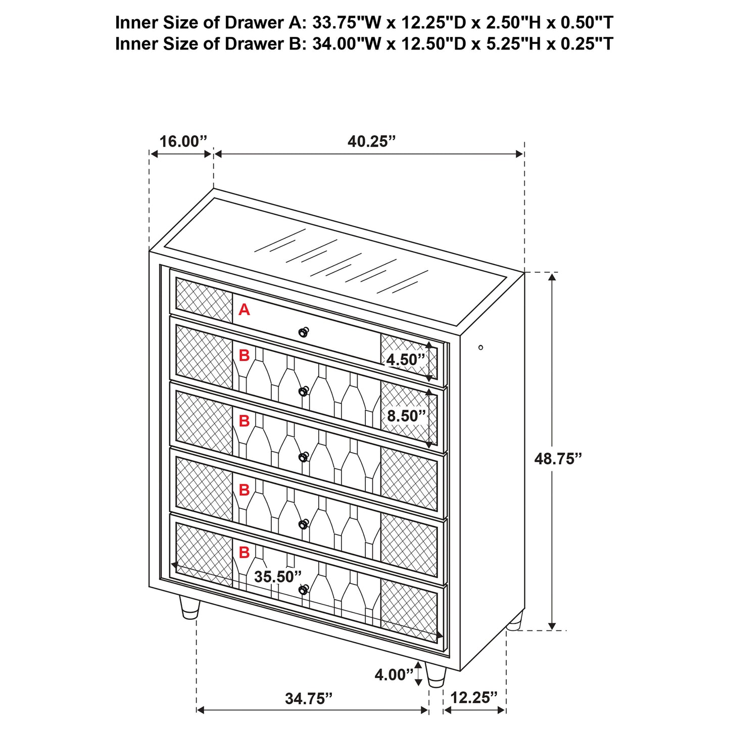 Lorient 5-drawer LED Chest of Drawers Black