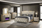 Lorient Queen LED Upholstered Wingback Bed Ivory and Camel