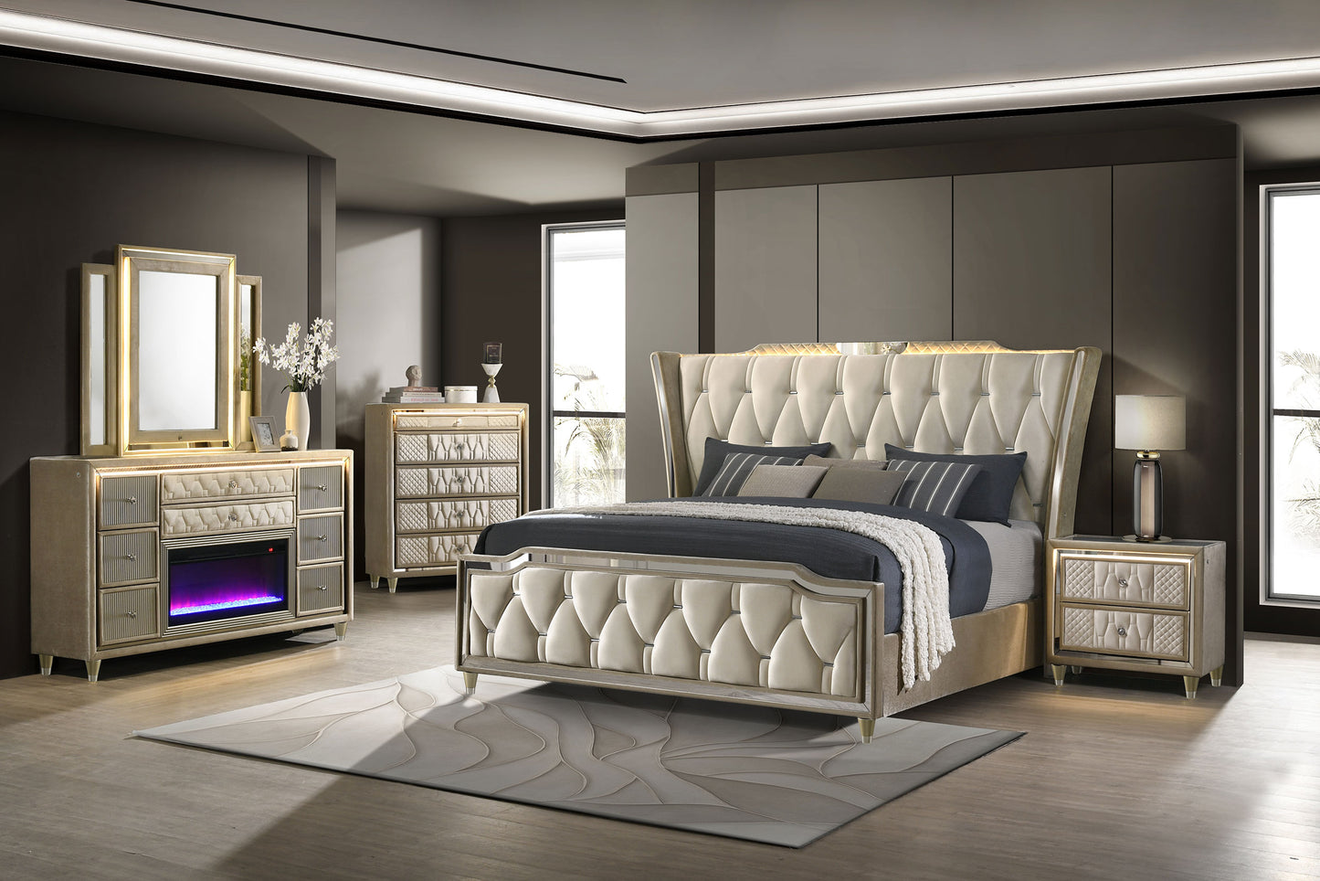 Lorient 5-piece California King Bedroom Set Ivory and Camel
