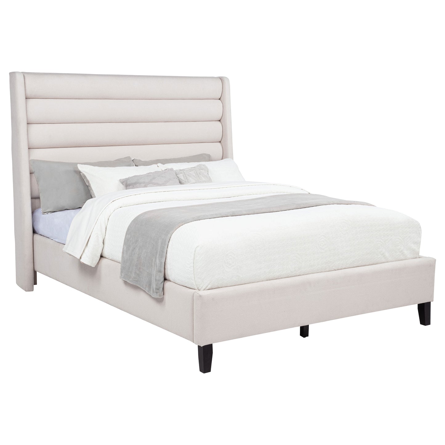 Leslie Upholstered Tufted California King Wingback Platform Bed Beige