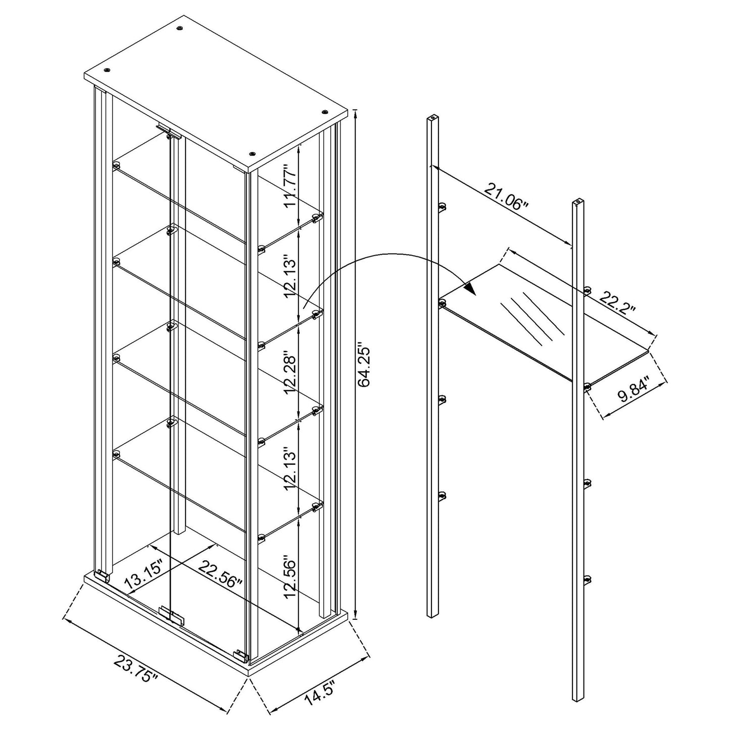Delphinium 4-Shelf Clear Glass Curio Display Cabinet White