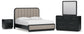 Rowanbeck King Upholstered Panel Bed, Dresser, Mirror and Nightstand