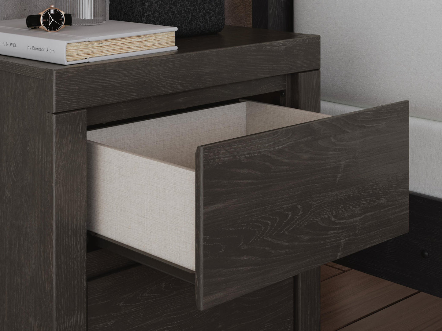 Fraluna King Panel Bed, Dresser, Mirror, Chest and Nightstand