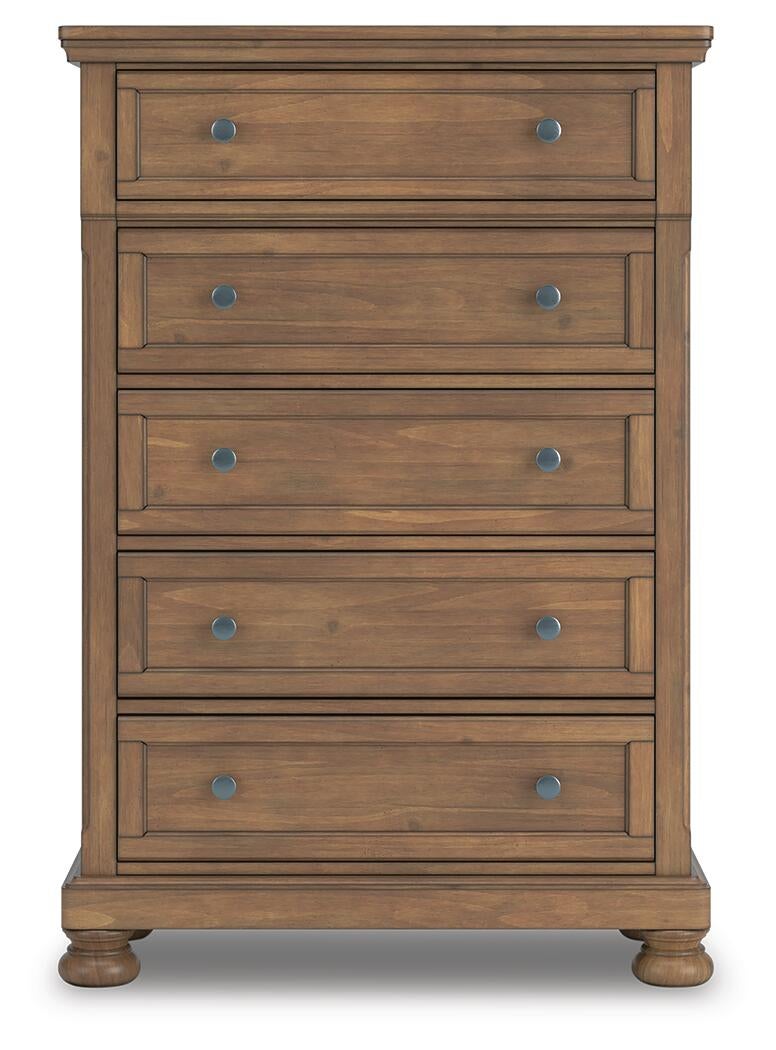 Feddinger Queen Panel Bed with Mirrored Dresser, Chest and Nightstand