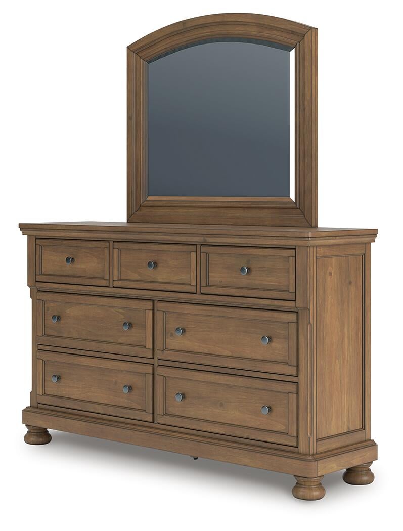 Feddinger California King Storage Sleigh Bed with Mirrored Dresser and Nightstand