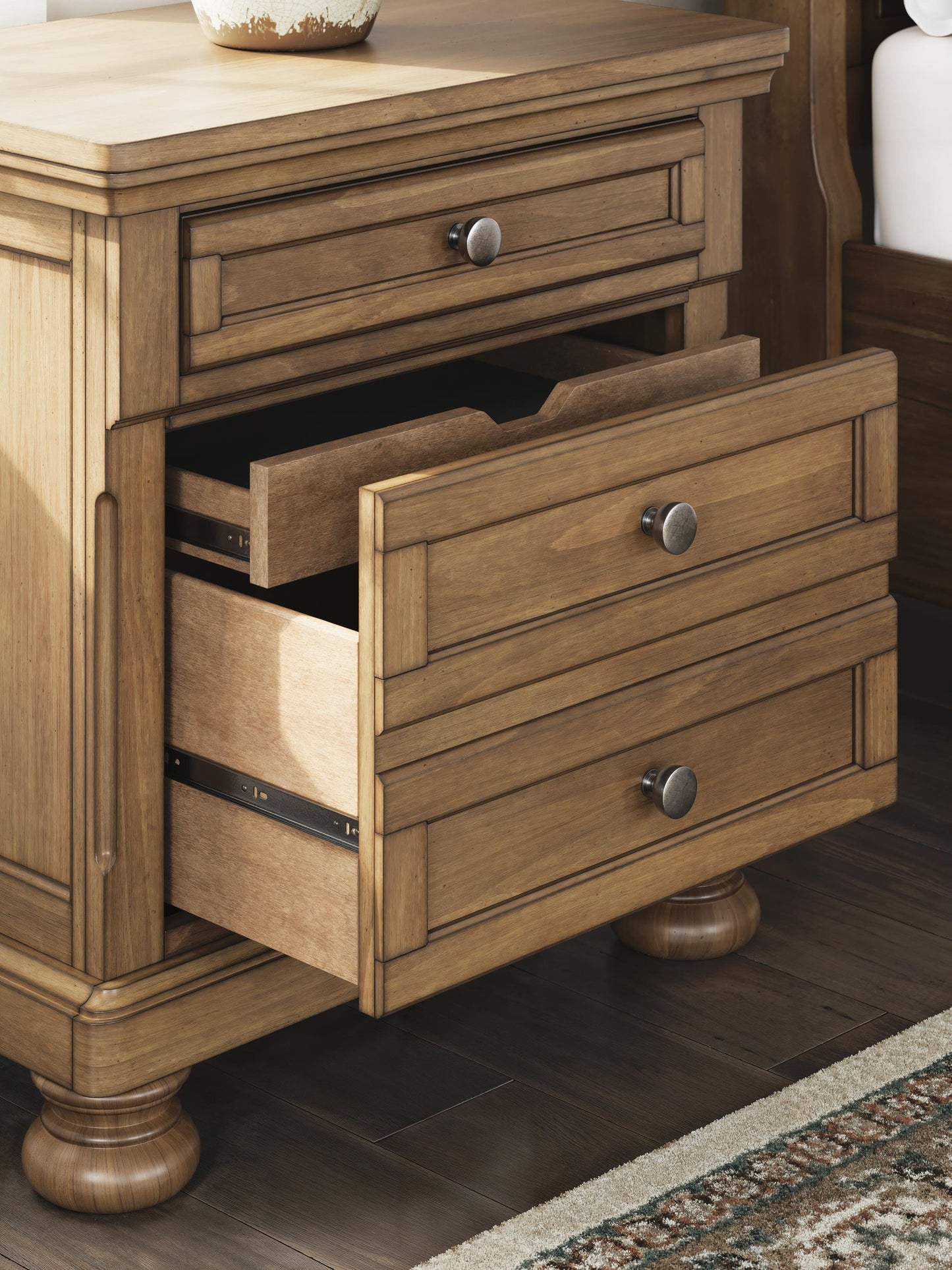 Feddinger California King Storage Sleigh Bed with Mirrored Dresser and Nightstand