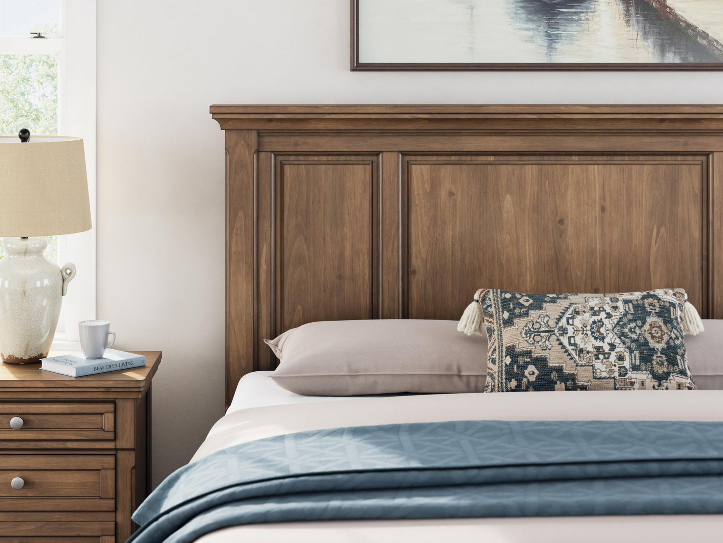 Feddinger California King Panel Bed with Mirrored Dresser, Chest and Nightstand