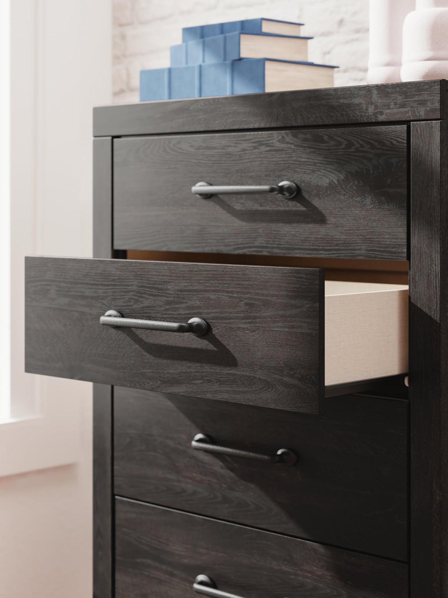 Hollivern King Panel Bed, Dresser, Mirror, Chest and Nightstand