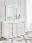 Chalanna California King Upholstered Storage Bed, Dresser, Mirror and Nightstand