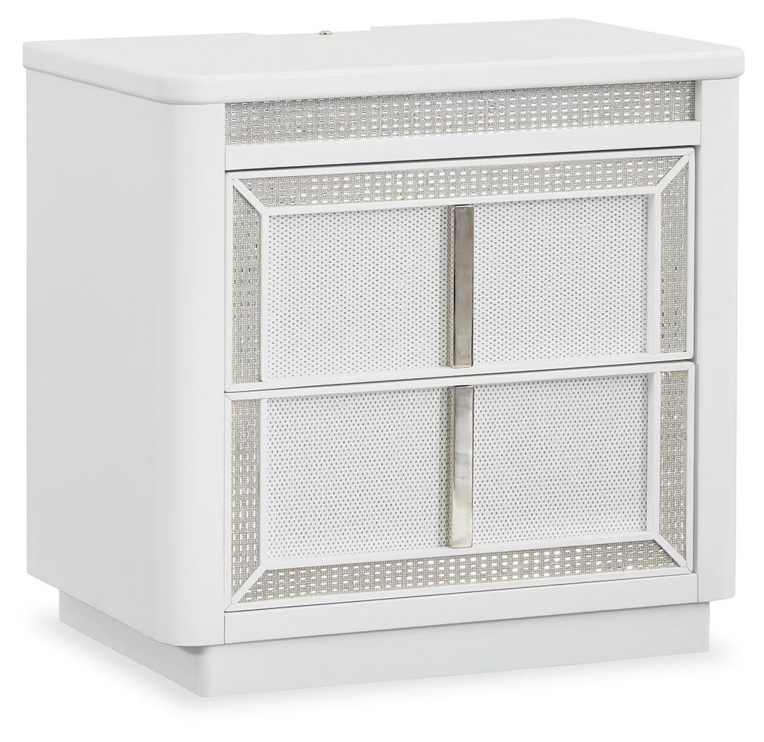 Chalanna California King Upholstered Storage Bed, Dresser, Mirror, Chest and Nightstand