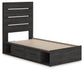 Hollivern Twin Panel Bed with Storage, Dresser, Mirror, Chest and Nightstand