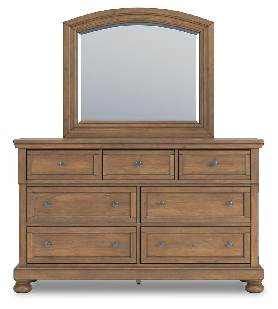 Feddinger Queen Storage Sleigh Bed with Mirrored Dresser, Chest and Nightstand