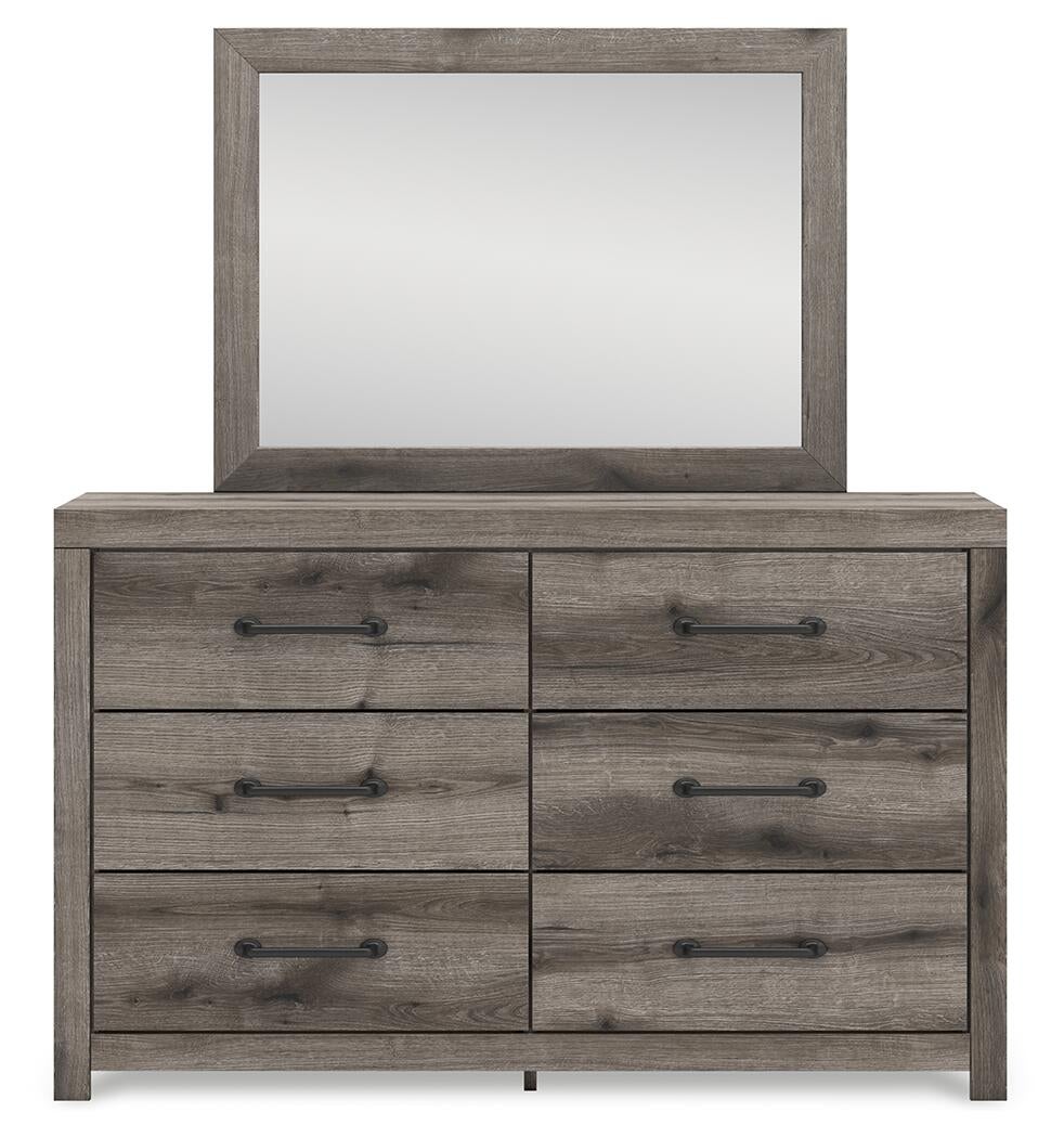 Graystorm Twin Panel Bed with Storage, Dresser and Mirror